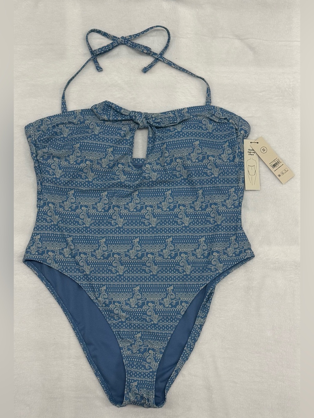 NWT No Boundaries Women’s Bandeau One-Piece Swimsuit Blue Paisley Print XXL (20)